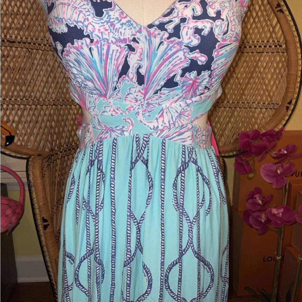 Lilly Pulitzer Marcia Maxi Dress 🦄 Aqua A Frayed Knot Size 2 - Picture 9 of 14